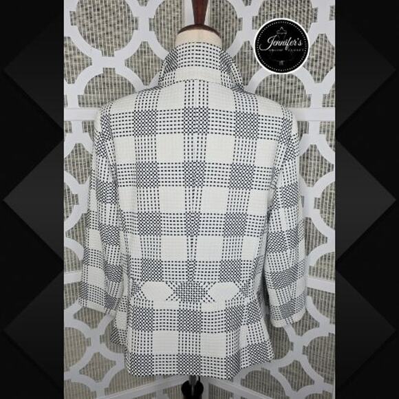 Talbots Black and White Checked Zip Front Lined Jacket Size 14 - Picture 6 of 11